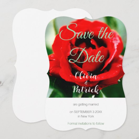 Red Rose Wedding Save the Date Kaart (Voorkant / Achterkant)