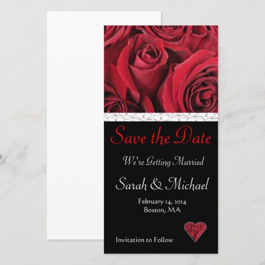 Red Rose Wedding Save the Date Kaart (Voorkant / Achterkant)