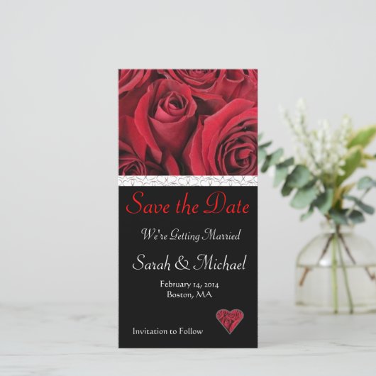 Red Rose Wedding Save the Date Kaart (Staand voorkant)