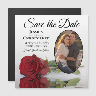 Red Rose Wedding Save the Date Oval Photo Magnet