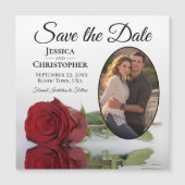 Red Rose Wedding Save the Date Oval Photo Magnet (Voorkant)