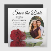Red Rose Wedding Save the Date Oval Photo Magnet (Voorkant / Achterkant)