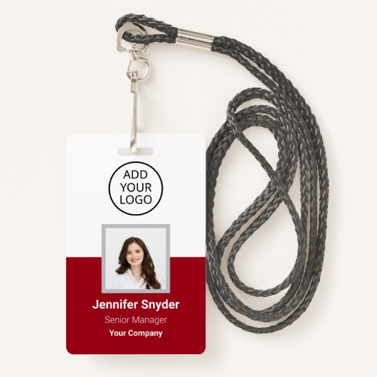 Red Rose, werknemer foto ID w / QR-code, bedrijf Badge (Voorkant met draagriem)