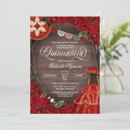 Red Rose Western Charra Mariachi Quinceañera Dress Kaart