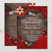 Red Rose Western Charra Mariachi Quinceañera Kaart (Voorkant / Achterkant)