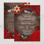 Red Rose Western Charra Mariachi Quinceañera Kaart (Voorkant / Achterkant)