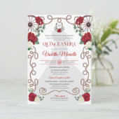 Red Rose Western Charro Quinceanera Kaart (Staand voorkant)