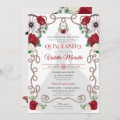 Red Rose Western Charro Quinceanera Kaart (Voorkant / Achterkant)