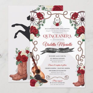 Red Rose Western Quinceañera Elegant Charra Kaart