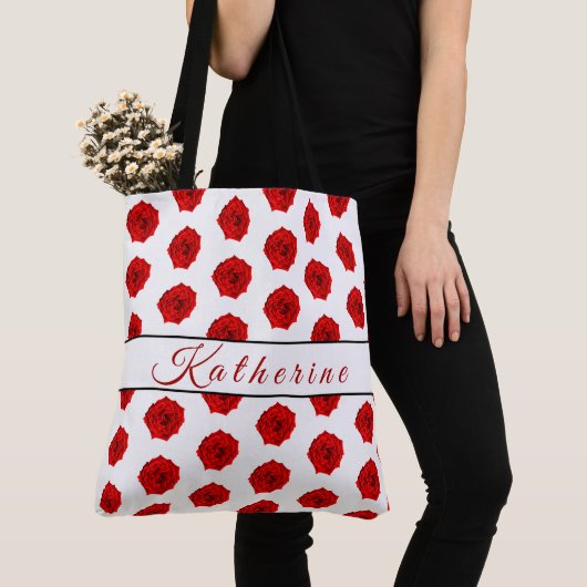 Red Rose White gepersonaliseerd Tote Bag (Dichtbij)