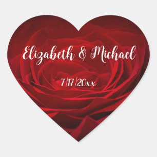 Red Rose White Handwrited Script Custom Wedding Hart Sticker