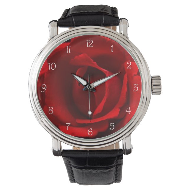 Red Rose White Script Numbers warm Horloge (Voorkant)