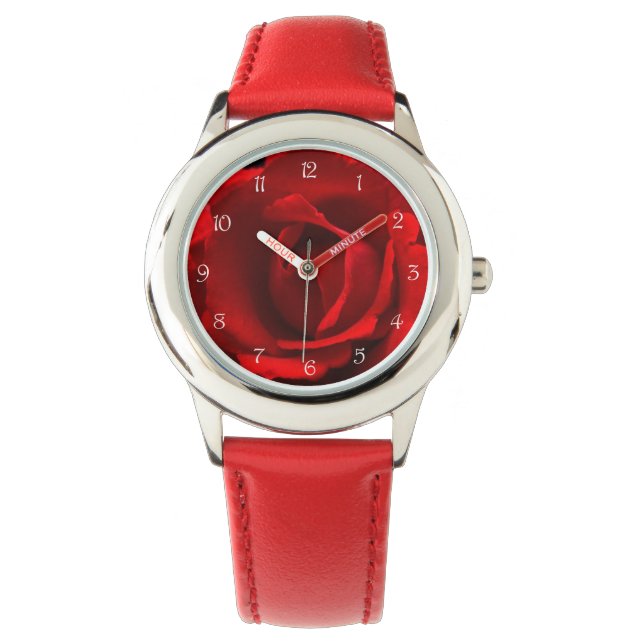 Red Rose White Script Nummers wacnm Horloge (Voorkant)