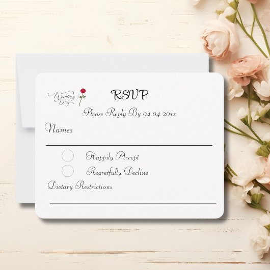 Red Rose White Wedding RSVP Kaartje