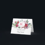 Red Rose Winter Botanical 90th Birthday Dankuwel Bedankkaart<br><div class="desc">Een prachtige en elegante dankjewel, speciaal ontworpen voor een negentigste verjaardagsfeestje. Het bevat een grote florale spray van rode en witte rozen, holly en bessen en eucalyptusbladeren. Een witte ovaal wordt in het centrum geplaatst met de honderdste verjaardag van de honderdjarige. Er zijn twee regels voorzien voor een op maat...</div>