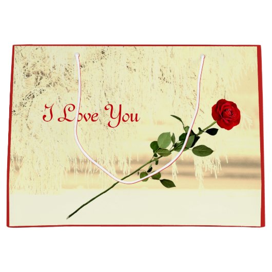 Red Rose Winter Frost I love You design Groot Cadeauzakje (Voorkant)