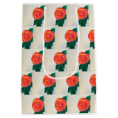 Red Rose with Green Leaves Medium Cadeauzakje (Achterkant)