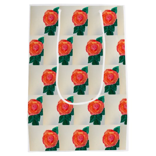 Red Rose with Green Leaves Medium Cadeauzakje (Achterkant)