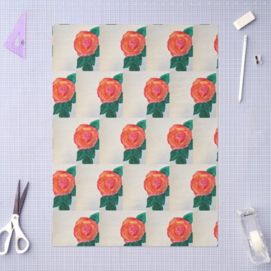 Red Rose with Green Leaves Tissuepapier (Craft)