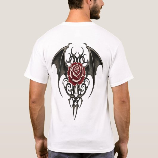 Red Rose with Tribal Wings T-shirt (Achterkant)