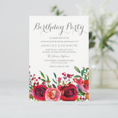 Red Rose Womans Birthday Party Invitation Kaart (Staand voorkant)