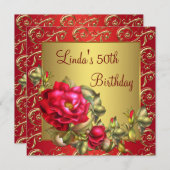 Red Rose Womans Birthday Party Kaart (Voorkant / Achterkant)