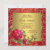 Red Rose Womans Birthday Party Kaart (Achterkant)