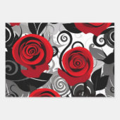 Red Rose Wrapping Paper Flat Sheet Set van 3 (Voorkant)