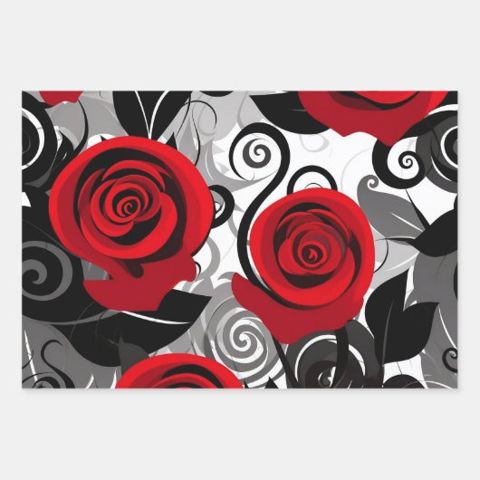  Red Rose Wrapping Paper Flat Sheet Set van 3 (Voorkant)