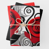  Red Rose Wrapping Paper Flat Sheet Set van 3 (In situ)