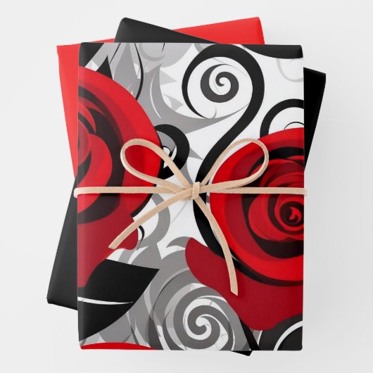 Red Rose Wrapping Paper Flat Sheet Set van 3 (In situ)