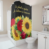 Red Rose Yellow Sunflower Black Inspiration Quote Douchegordijn (In situ)