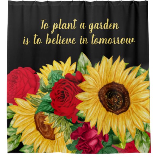 Red Rose Yellow Sunflower Black Inspiration Quote Douchegordijn (Voorkant)