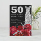 Red Rose Zilveren Diamant Nummer Jurk 50ste Verjaa Kaart (Staand voorkant)