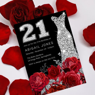 Red Rose Zilveren Diamanten Jurk 21ste Verjaardags Kaart