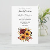 Red Rose Zonnebloem Herfst Herfst Bloemen Huwelijk Kaart (Staand voorkant)