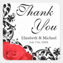 Red Rose Zwart Bloeiende Bruiloft Dank U Vierkante Sticker