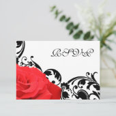 Red Rose Zwart Bloeiende Bruiloft RSVP Reactie Kaa (Staand voorkant)