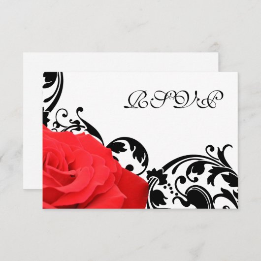 Red Rose Zwart Bloeiende Bruiloft RSVP Reactie Kaa (Voorkant / Achterkant)