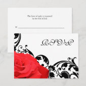 Red Rose Zwart Bloeiende Bruiloft RSVP Reactie Kaa Kaartje (Voorkant / Achterkant)