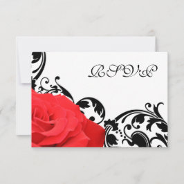 Red Rose Zwart Bloeiende Bruiloft RSVP Reactie Kaa Kaartje