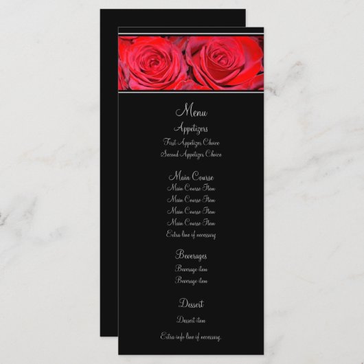 Red Rose Zwart Zilver Wedding Menu (Voorkant / Achterkant)