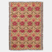 Red RoseArts and Crafts Style Throw Deken (Voorkant Verticaal)