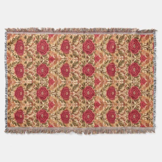 Red RoseArts and Crafts Style Throw Deken (Voorkant)