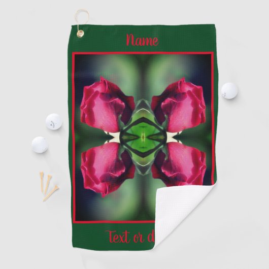 Red Rosebud Bending Abstract gepersonaliseerd Golfhanddoek (Insitu)