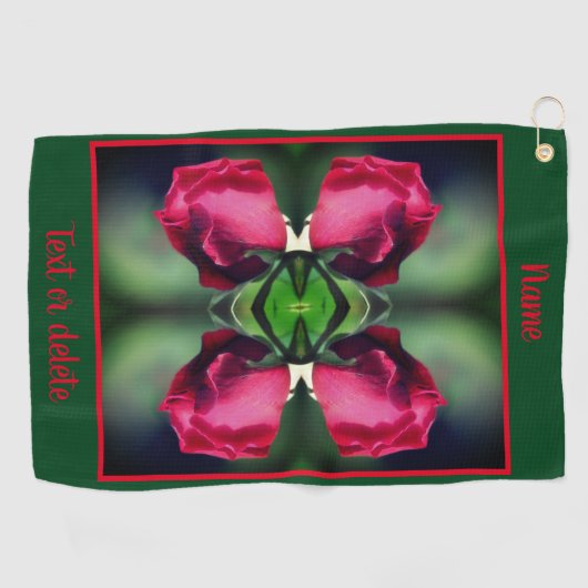 Red Rosebud Bending Abstract gepersonaliseerd Golfhanddoek (Horizontaal)