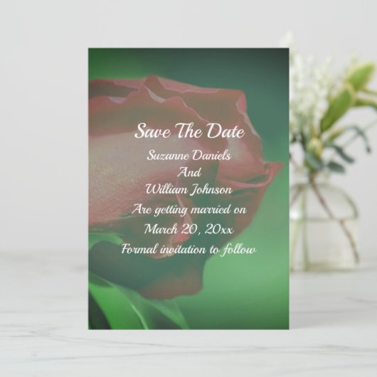 Red Rosebud Floral Wedding  Save The Date (Staand voorkant)