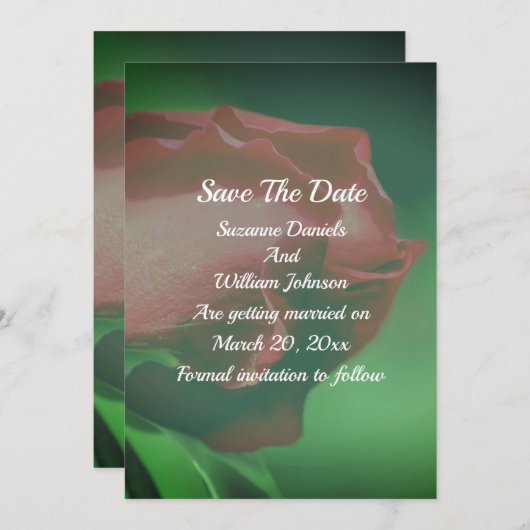Red Rosebud Floral Wedding  Save The Date (Voorkant / Achterkant)