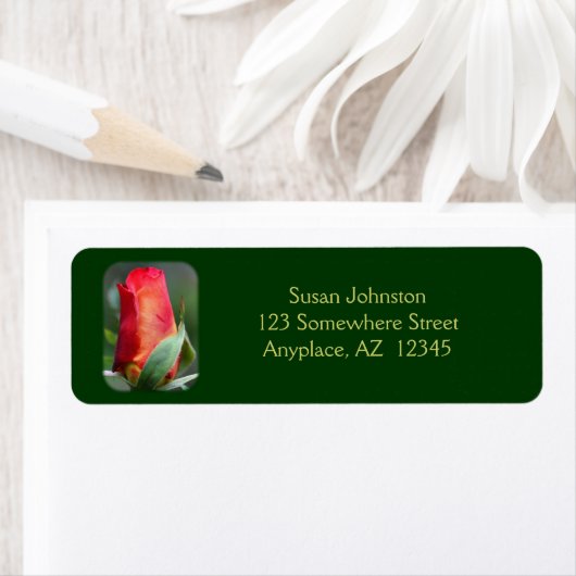 Red Rosebud Flower Address Label (Insitu)