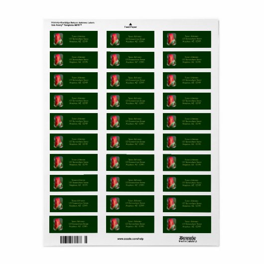 Red Rosebud Flower Address Label (Full Sheet)